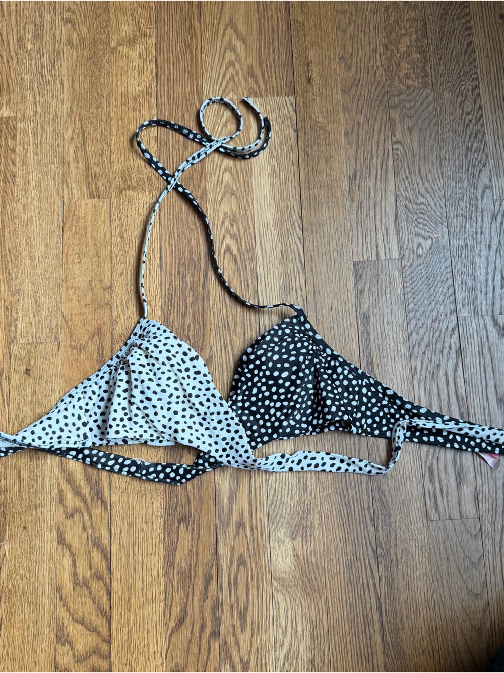 Victoria's Secret Black & White Polka Dot The Wrap Halter Bikini Top 34B